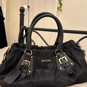 Prada Tessuto Gaufre Nappa Bag – Black Nylon & Leather – Made in Italy